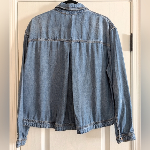 Free People Chambray Tencel Swing Jacket Sapphire Denim Jacket S/P Western Boho - Picture 9 of 16